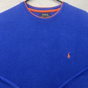 Polo Ralph Lauren 3XL Blue Waffle Knit Sweater Orange Pony Logo Crewneck